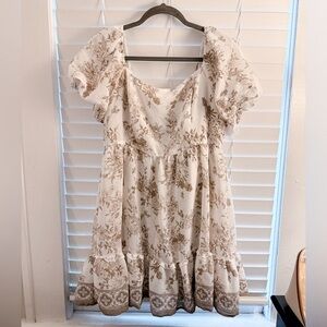 White and brown floral mini dress size large